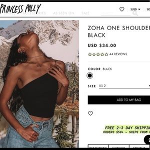 New Princess Polly Zoha One Shoulder Top Black Sz2